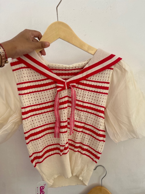 Atasan Rajut Sailor Lengan Organza